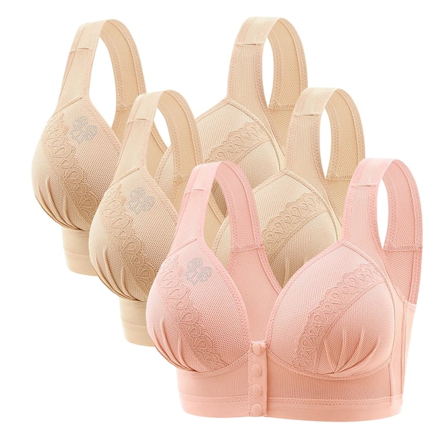 FAIWAD 3Pc Wireless Bras for Women Plus Size Full Coverage Front Closure Bralettes No Underwire Breathable Everyday Bra