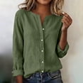 thumbnail image 2 of FAVIPT Womens Trendy Spring Blouses Cotton Linen V Neck Shirts Button Front Long Sleeve Loose Fit Tunics Army Green,L, 2 of 9