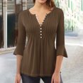 thumbnail image 2 of Diufon Womens Dressy Tops Casual Ruffle 3/4 Sleeve Button V Neck Loose Shirts Trendy Solid Color Basic Blouse, 2 of 3