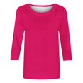 thumbnail image 5 of Timegard Hauts pour Femmes Été Col Rond Manches 3/4 Confortable Couleur Unie T-Shirts Basiques Décontractés Amples Hauts Blouses, 5 of 5