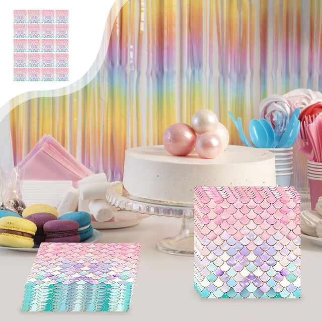Girls Birthday Party Disposable Tableware Set | Colorful Scale Pattern Paper Plates Cups Napkins | 10/20Pcs Sturdy Paper Party Supplies | Mermaid Theme Kids Celebration Decor