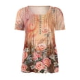 thumbnail image 4 of EGNMCR T-Shirts pour Femmes Femmes Mode Été Pli Imprimé Régulier Femmes Manches Courtes Col en V Bouton Haut, 4 of 5