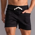 thumbnail image 2 of Men Solid Cotton Three-Point Pants Sports Elastic Mid-Waist Drawstring Workout Comfy Lace-Up Shorts（Black,2XL）, 2 of 6