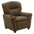 thumbnail image 1 of Contemporary Brown Microfiber Kids Recliner with Cup Holder, 1 of 9