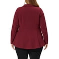 thumbnail image 3 of Agnes Orinda Women's Plus Size Blazer Button Notch Panel Ruffle Peplum Blazers 5X Burgundy, 3 of 7