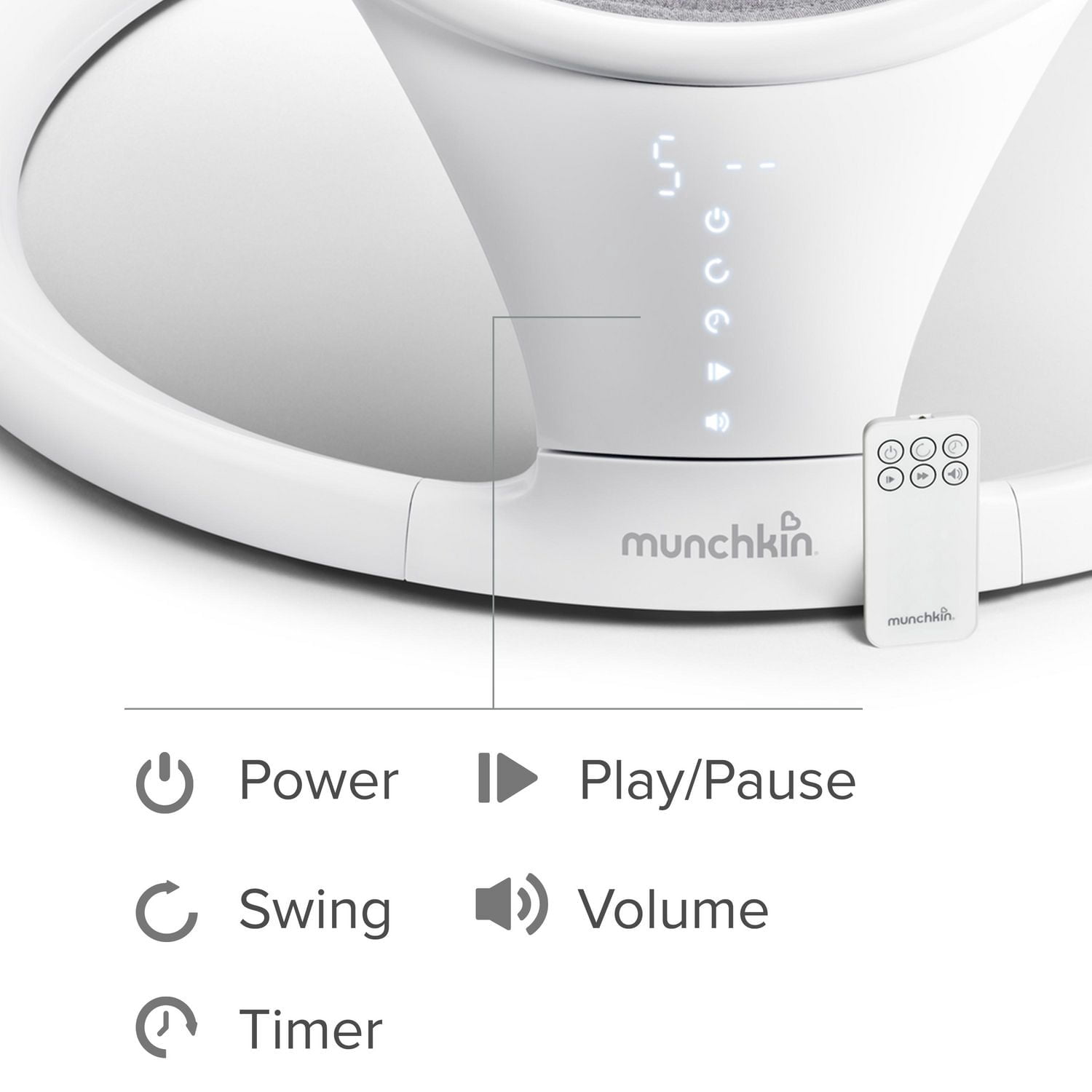 Munchkin Balançoire pour bébé légère compatible Bluetooth avec balancement naturel dans 5 gammes de mouvement, télécommande incluse
