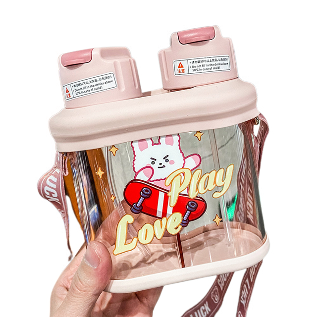 Bouilloire Extérieure à Double Boire en Plastique Grande Capacité Rose 640ML
