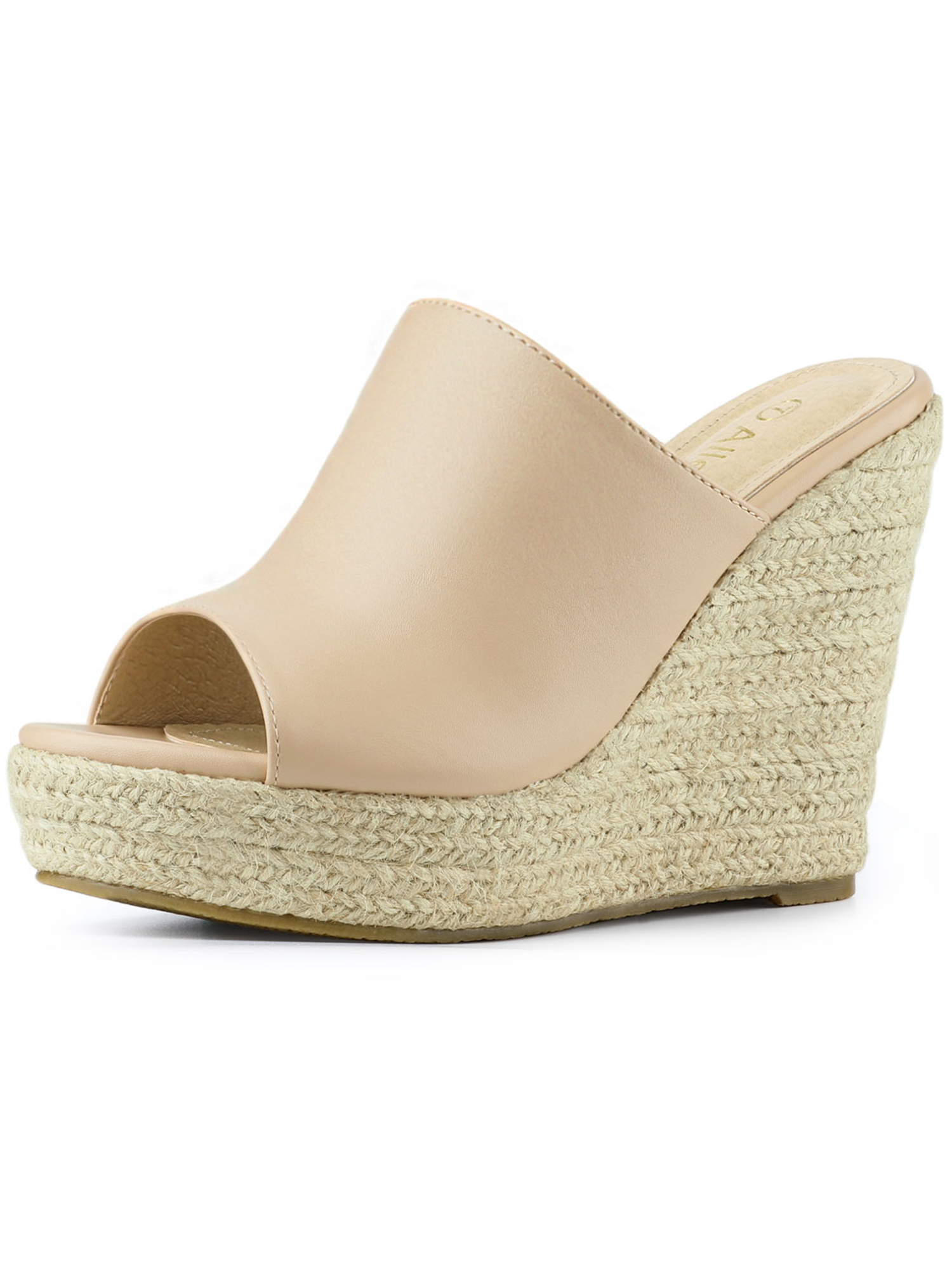 BLISSFUL STEP Chaussures pour Femmes Talon Compensé Bout Ouvert Espadrilles Mules à Plateforme Beige 7,5