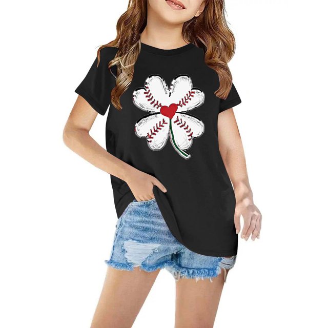 EGNMCR T-Shirts & Blouses à Manches Courtes Col Rond pour Tout-Petits Garçons Filles Coton Mode Mignon Col Rond Imprimé Tee Manches Courtes Girl Blouse