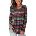 thumbnail image 1 of ziyahi T-shirt Femme Automne Imprimé Col en V Manches Longues Blouse Décontractée, Rouge Vin, TTG, 1 of 6