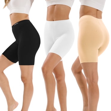 INNERSY Shorts Garçon Anti-Frottement pour Femmes en Coton Shorts d'Été sous Robe, Lot de 3 (Grand, Noir/blanc/nu)