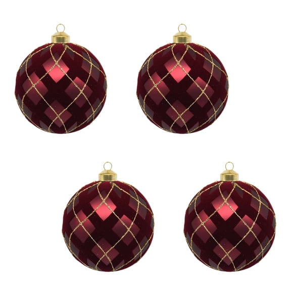 Accessoire décoratif en forme de ballon, 4 pièces assorties rouge et or pour Noël, temps des fêtes