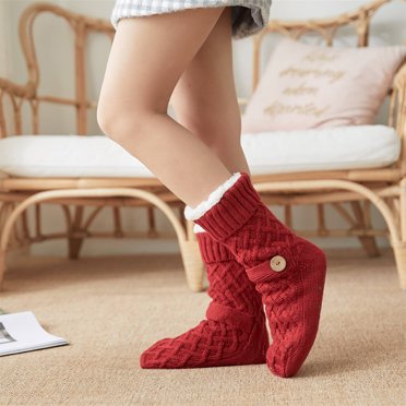 Cozy Fuzzy Socks Women Knit Christmas Sherpa Slipper Socks Grippers Warm Sweater Bootie Thick Fleece Ladies Female Fuzzy Winter Socks