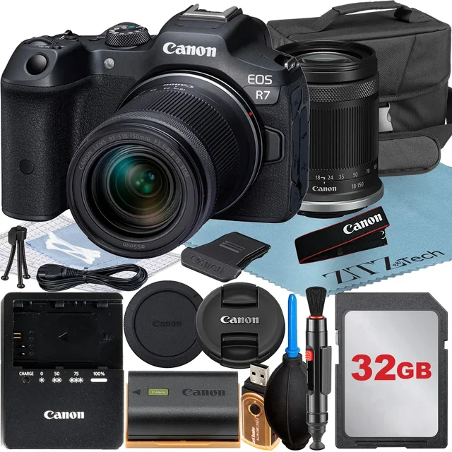 Canon EOS R7 Appareil Photo Sans Miroir avec Objectif RF-S 18-150mm + Carte Mémoire 32 Go + Étui + Ensemble d'Accessoires ZeeTech