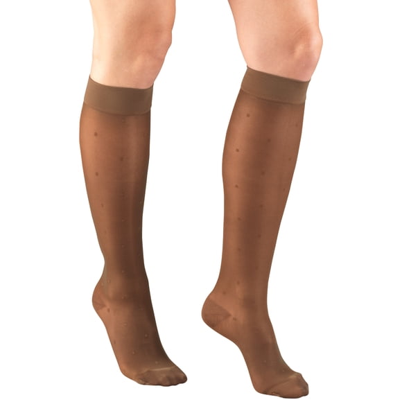 Truform Sheer Knee High Stockings, Dot Pattern: 15 - 20 mmHg, Espresso, Large