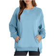 thumbnail image 1 of Penkiiy Chandail en Molleton pour Femmes Col Rond Chandail Tops Chandails en Molleton Surdimensionnés avec Poches Tenues Automne 2024 L Bleu, 1 of 6