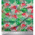 thumbnail image 1 of Soimoi Satin Silk Fabric Tropical Leaves & Flamingo Bird Print Fabric by Yard 42 Inch Wide, 1 of 3