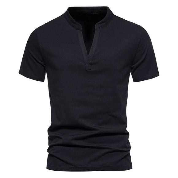 FhsagQ Men's Shirts Mens Shirts Tops White Cotton Mens Fashion Deep V Neck Short Sleeved T Shirt Elastic Bottoming Shirt Small Stand up in Summer Men's Shirts with Men Shirts Tops Cotton Black XXL