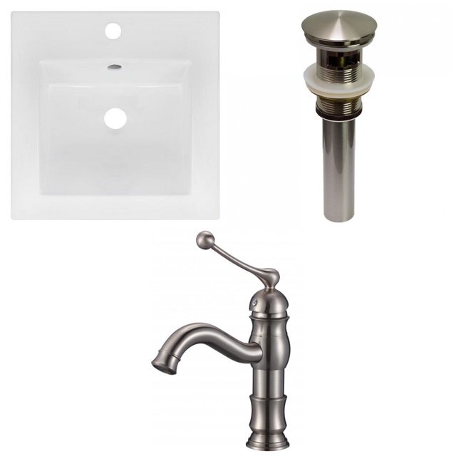 American Imaginations 16.5-in. W 1 Hole Ceramic Top Set In White Color - Overflow Drain Incl. AI-29800