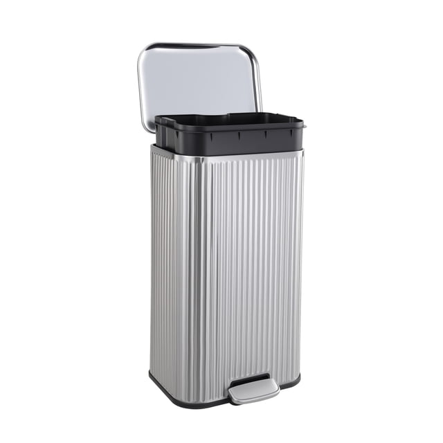 30L Stainless Steel Step Trash Can – Rectangular Waste Bin with Soft-Close Lid, Removable Inner Bucket, Fingerprint-Resistant Finish and Odor Control for Kitchen, Home and Office – 35 × 29 × 61.5 cm front-facing rectangular stainless steel pedal bin with brushed fingerprint-resistant finish, soft-close lid with odor-control seal, hands-free foot pedal and removable inner bucket for easy bag changes; compact, space-saving silhouette for kitchen, bathroom or office and often used for sorting recyclables in small shared spaces.