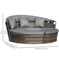thumbnail image 3 of Outsunny Chaise Longue de Patio avec Canapé-Lit Rond Coussiné 4 Pcs Gris, 3 of 10