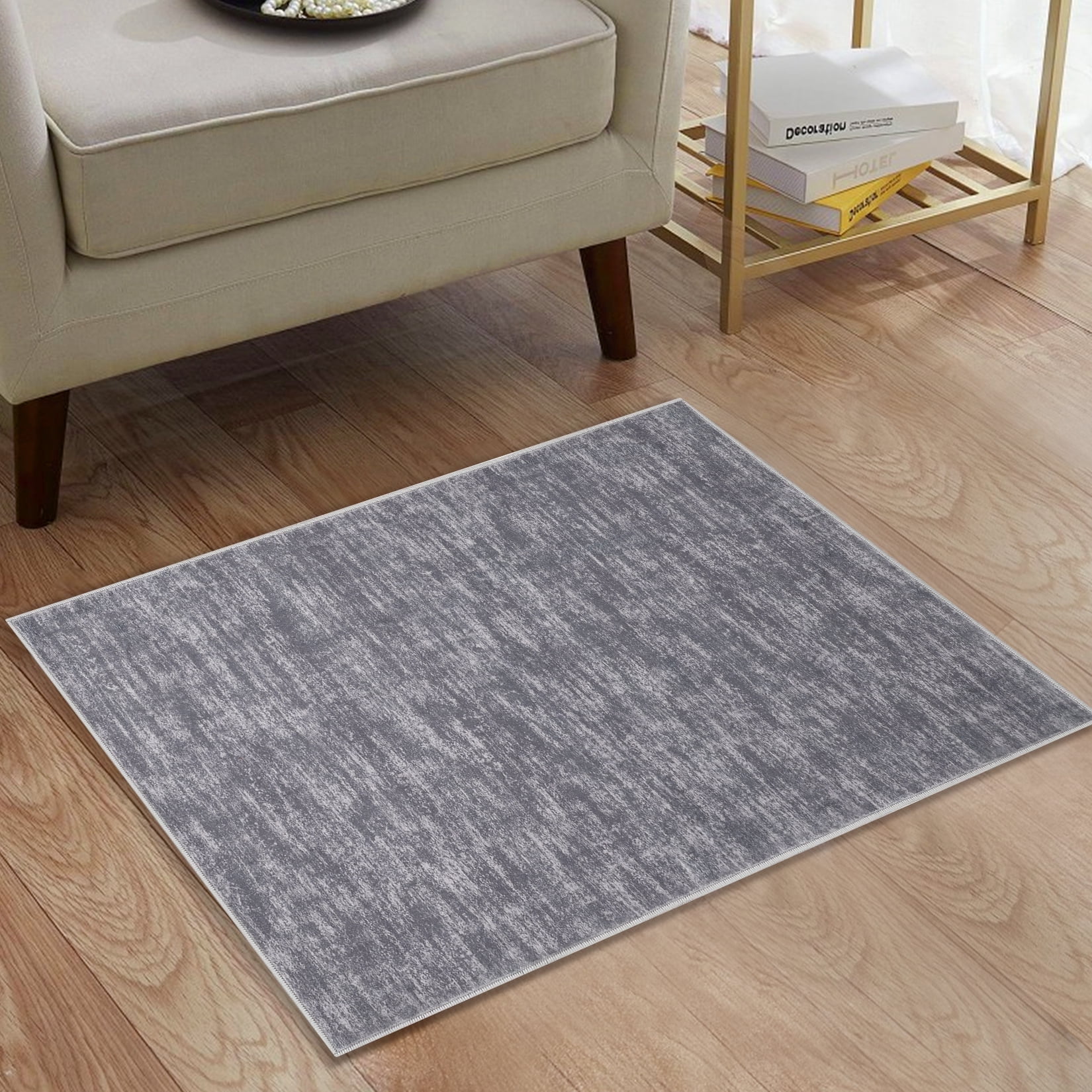 YUSAZENS 2 x 3 Modern Solid Area Rug Machine Washable, Non-Slip Low-Pile Door Mat for Entryway, Laundry, Soft Floor Mat for Home, Office, Living Room Gray