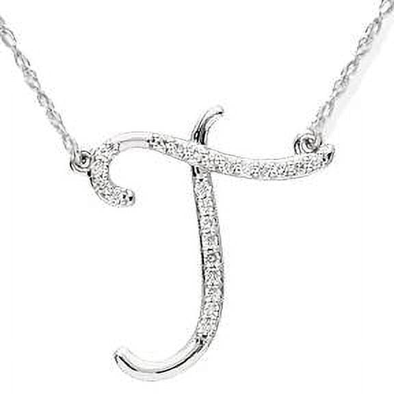 Pendentif Initial "T" Diamant Collier 18 Pouces Or Blanc 14K