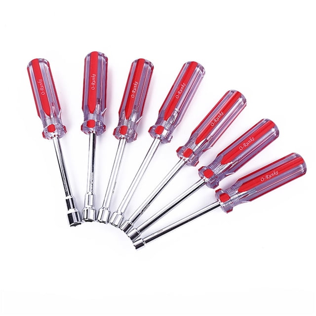 WHEANG Magnetic Tip Screwdriver Set 7Pc Colorful Bar Handle Hexagonal Nut Driver 5.5 External Hexagonal Socket Screwdriver M3 4 5 6 7 8 10Mm D Clear
