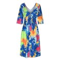 thumbnail image 4 of Pisexur Robe à Manches Courtes à Col en V Mode Femmes Été Décontractée Taille Élastique Col en V Imprimé Manches 3/4 Robe Ample Robe Femme, 4 of 6