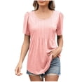 thumbnail image 2 of AherBiu T-Shirts pour Femmes à Col Rond, Coupe Ample, T-Shirts d'Été Chic Décontracté, Plissés, Manches Courtes, T-Shirts Basiques, 2 of 8