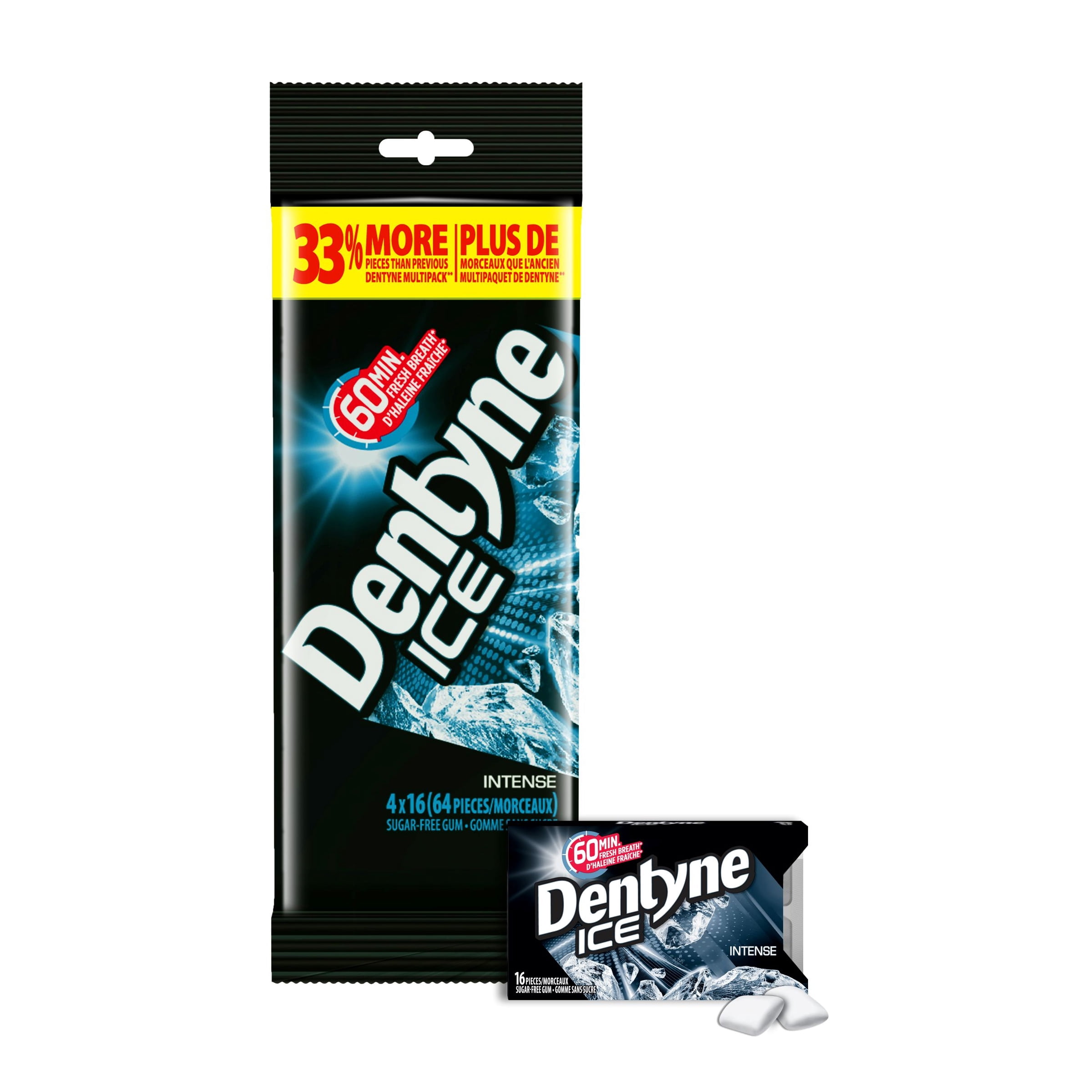 Dentyne Ice, Gomme sans sucre Intense, paquet de 4 (64 pièces)