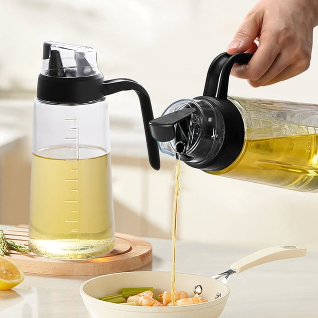 Suncoda Glass Dispenser Bottle, Olive Oil Dispenser Bottle Leakproof Glass Oil Container with Non Slip Handle Automatic Cap and Stopper Oil Dispenser Bottle for Kitchen 630Ml