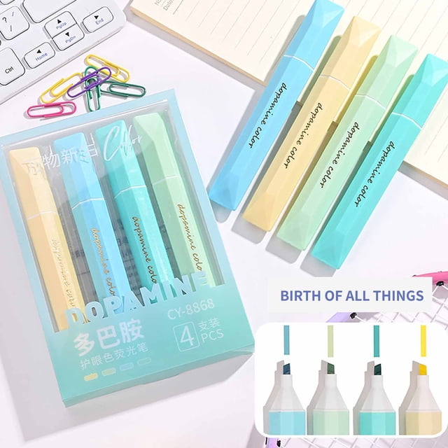 Mini Fluorescent Highlighter Marker Pen Set for Note Taking and Office Use, 5ml, 4-Pack