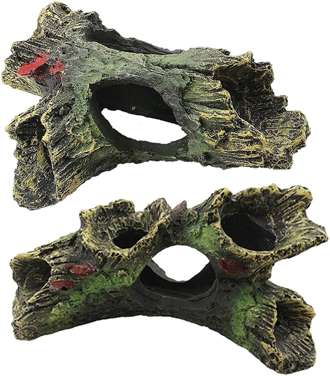 2 PCS Decaying Trunk Aquarium Betta Fish Ornament Driftwood Resin Crafts Ornament for Aquarium Decoration Fish Tank Wood with Holes & Aquarium Caves Fish Tank Wood Decor