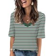thumbnail image 2 of Penkiiy T-Shirts à Manches Courtes à Blocs de Couleur Rayés pour Femmes, Col Rond, Décontractés, Amples, Chandails à Enfiler, Hauts d'Été, Tee-Shirt 3TG Vert, 2 of 5
