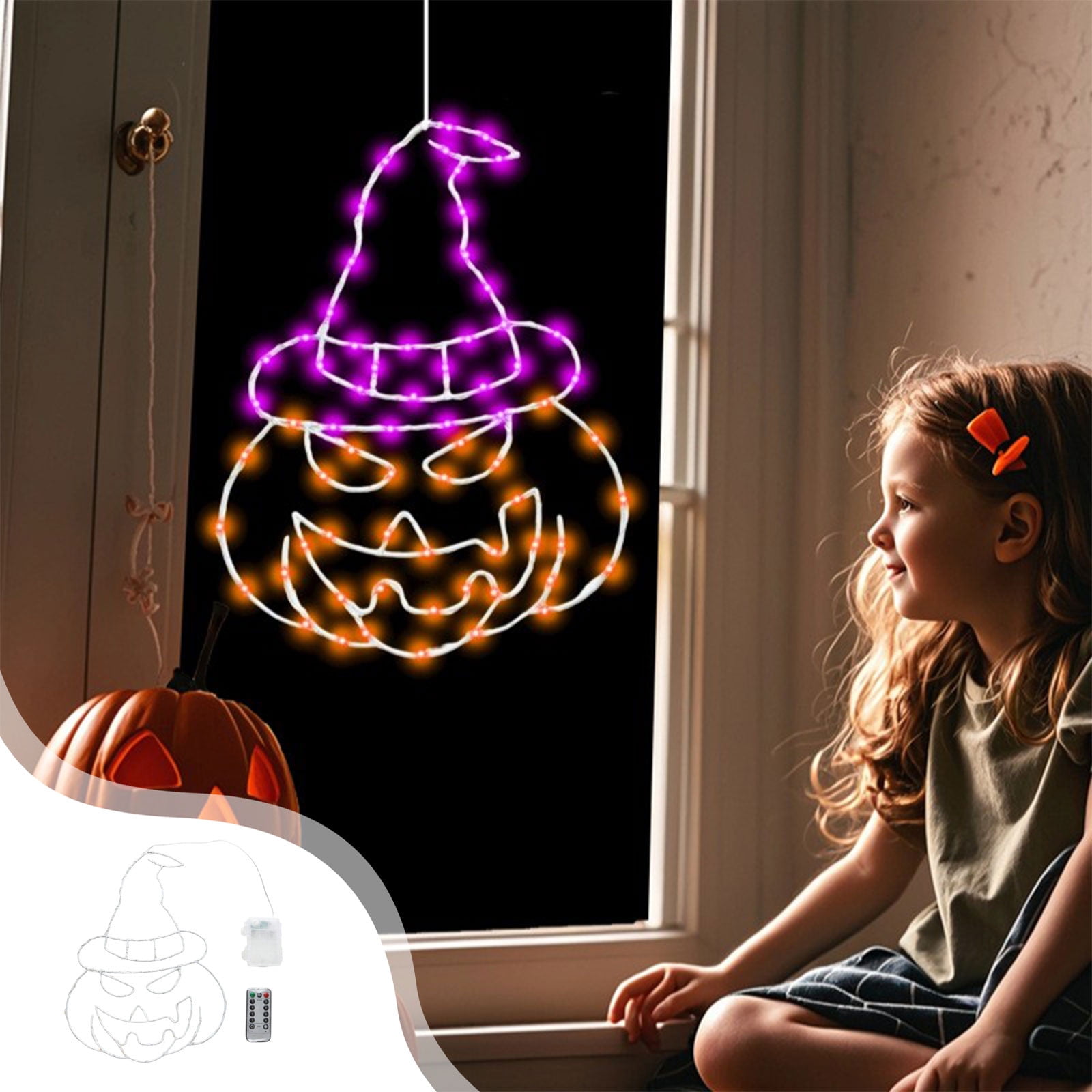 Mefallenssiah Halloween Iron Forged Glowing Hat Pumpkin Shape Window Lights Eight Lighting Modes With Remote Control Fall Decor