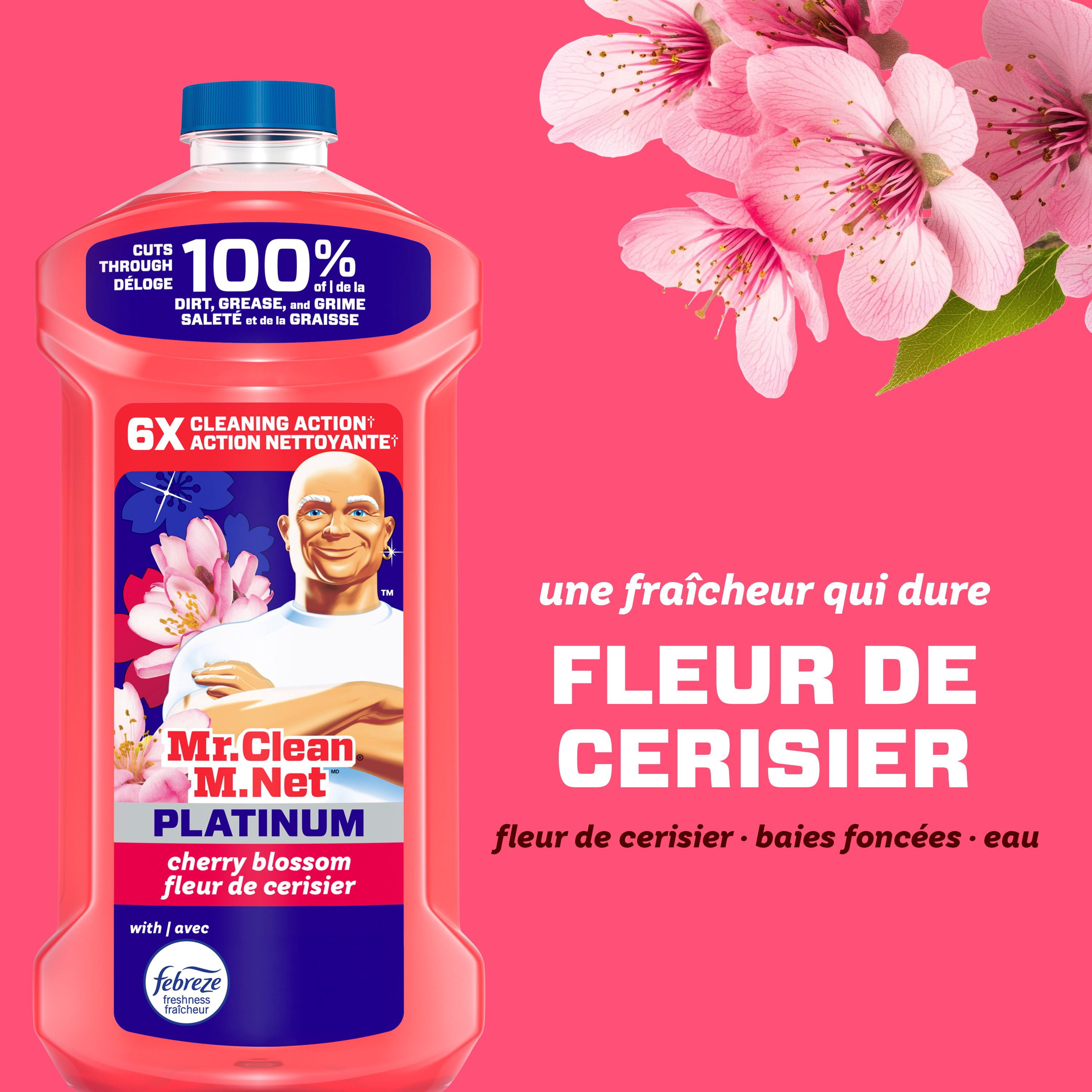Nettoyant tout usage M. Net, nettoyant pour planchers, savon pour vadrouille, nettoyant liquide, Fleur de cerisier, 1,21 L