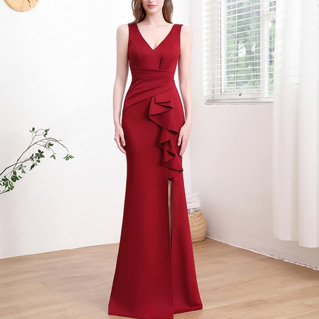UPPADA Wedding Guest Dresses for Women One Shoulder Ruched Formal Evening Dress Wrap Ruffle Hem Dress Halter Bodycon Maxi Dress High Waist Party Prom Gown Cocktail Dress Clearance Homecoming Dresses