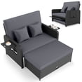 thumbnail image 2 of Costway Lot de 2 Lits de Jour d'Extérieur en Osier PE avec Dossier Réglable à 4 Niveaux, Pouf de Rangement Gris + Noir, 2 of 10