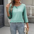 thumbnail image 4 of Lenpel Hauts pour Femmes à Manches 3/4 Printemps Été Col Ras du Cou Quart de Bouton T-Shirts Décontractés Tunique Tee Blouses, 4 of 7