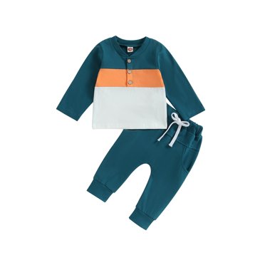SUNSIOM Toddler Boys 2PCS Pants Sets Long Sleeve Contrast Color Tops and Drawstring Pants Sets