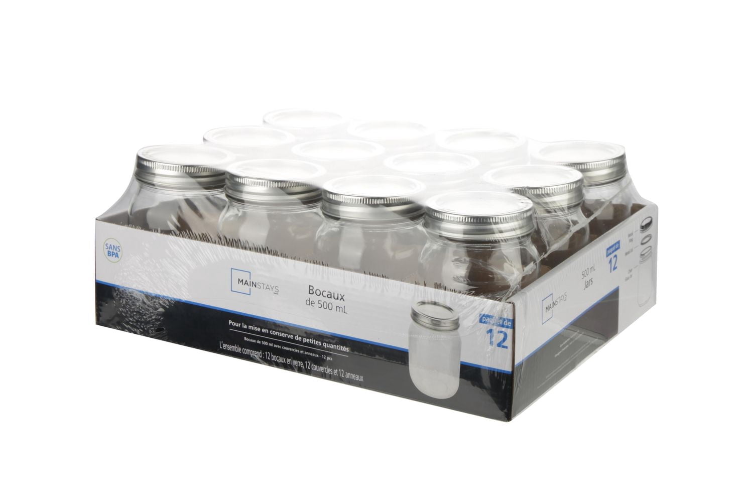 Mainstays Clear Glass Canning Jars, 500ml, 12 Piece