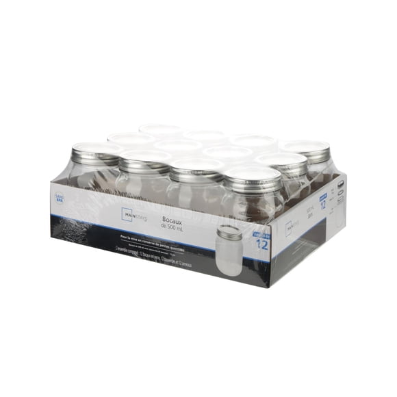 Mainstays Clear Glass Canning Jars, 500ml, 12 Piece