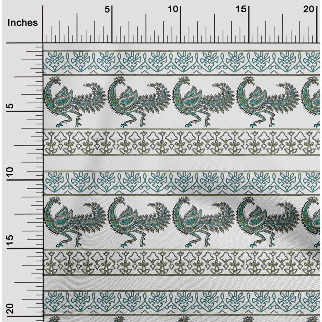 oneOone Viscose Chiffon Fabric Floral & Peacock Block Printed Craft Fabric BTY 42 Inch Wide