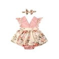 thumbnail image 1 of Faithtur Girls Floral Print Clothes Set Backless V-neck Romper+Headband, 1 of 6