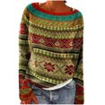 thumbnail image 1 of Yuyuzo Winter Sweater for Women Crewneck Long Sleeve Color-Block Prints Ribbed Knit Pullover Fashion Tops, 1 of 6