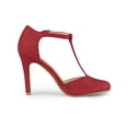 thumbnail image 3 of BLISSFUL STEP Women Rounded Toe Stiletto Heel T-Strap Dress Pumps Red (Size 6.5), 3 of 6