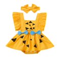thumbnail image 1 of 2Pcs Infant Baby Girls Halloween Outfit  Triangle Print Square Neck Ruffled-Sleeve Romper + Hairband, 1 of 6