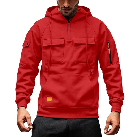 LUOGENLI Hoodies for Men Carhartt Dark Blue Heavyweight Solid Color Hoodie for Fall and Winter Casual Pocket Sweatshirt for Youth Comfortable and Stylish Outdoor Wear Red3 Size XXXXXL