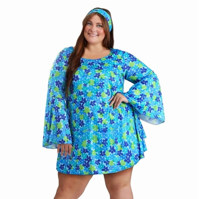 Plus Size Wild Flower 70's Hippie Dress Costume for Women
